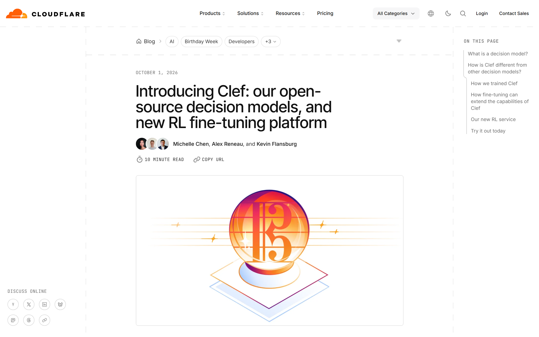 Cloudflare 官方博客《Introducing Clef: our open-source decision models, and new RL fine-tuning platform》