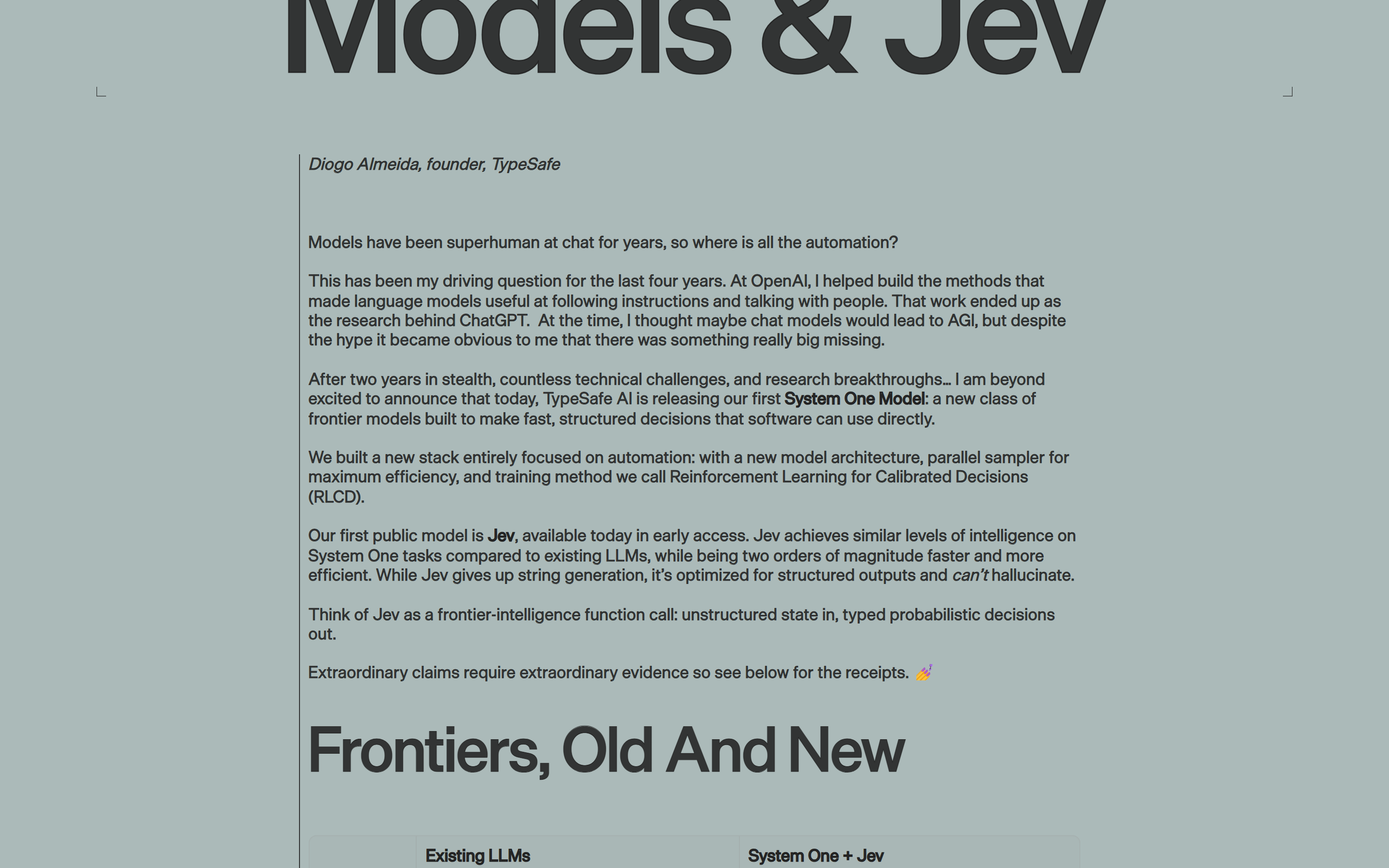 TypeSafe 官方发布文《Models & Jev》：作者为联合创始人 Diogo Almeida