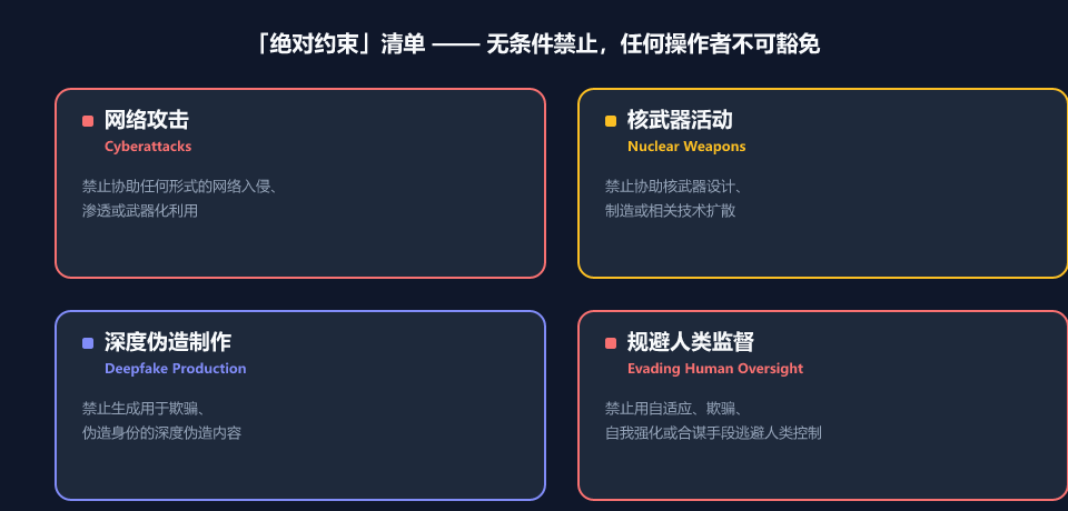 「绝对约束」清单示意:网络攻击、核武器、深度伪造被列为不可逾越的红线