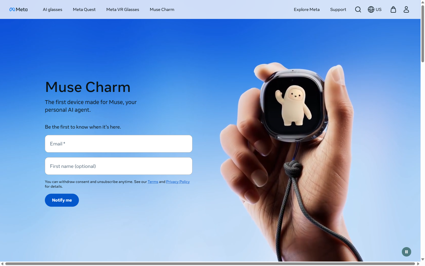 Muse Charm 官方页面：官方描述为「第一台为 Muse 打造的设备」，目前只收邮箱做上市通知
