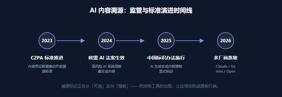 AI 内容溯源监管与标准演进时间线